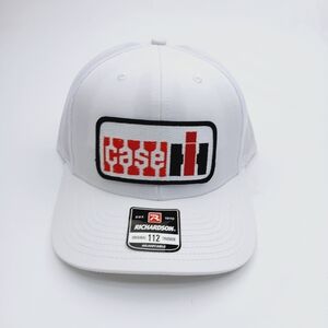 White and Red Baseball Hat with Case Logo Patch